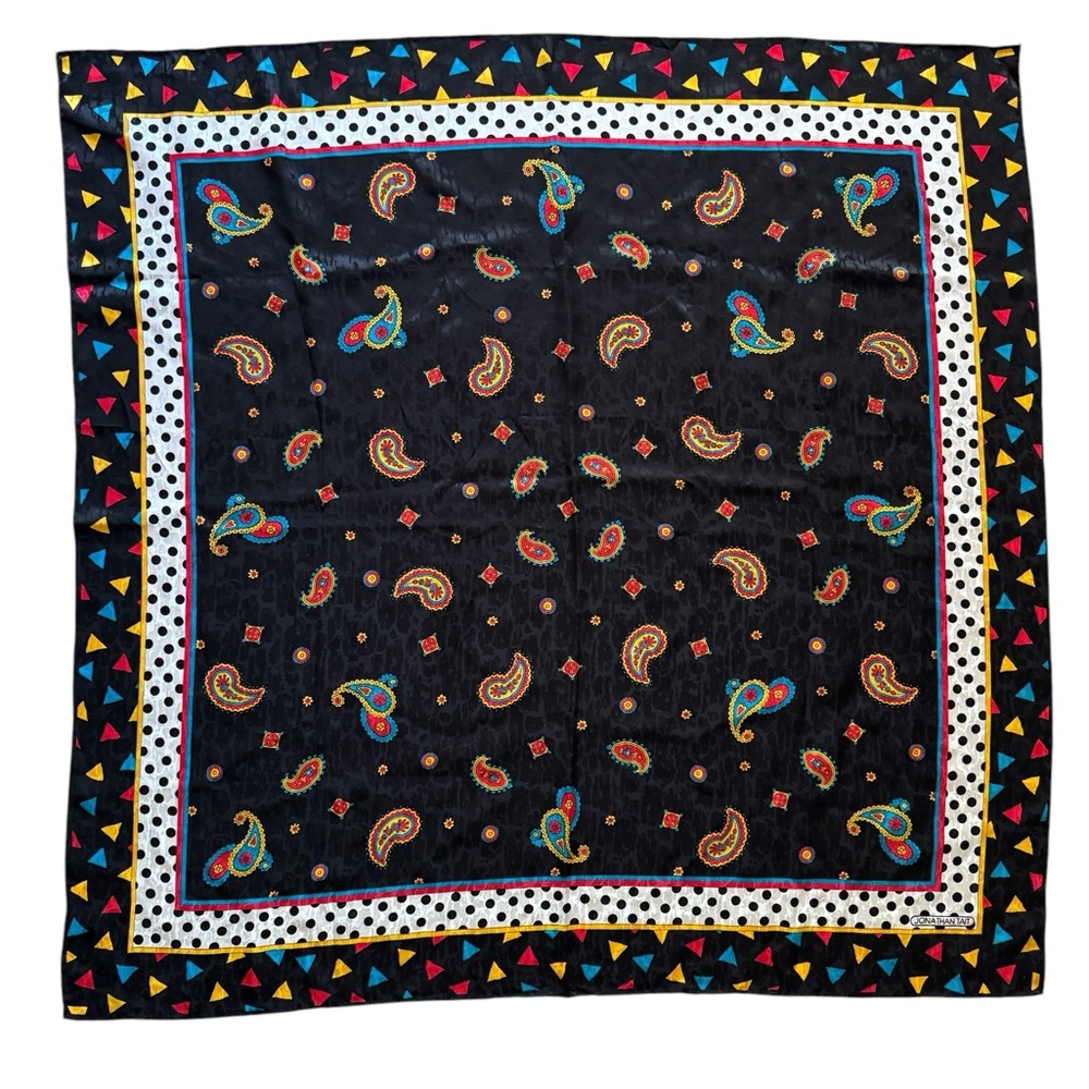 Vintage Jonathan Tait Colorful Paisley and Geometric Print Silk Scarf
